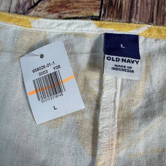 NEW Old Navy Sz Large Yellow Floral Spaghetti Strap Mini Micro Linen Blend Dress - Picture 6 of 8